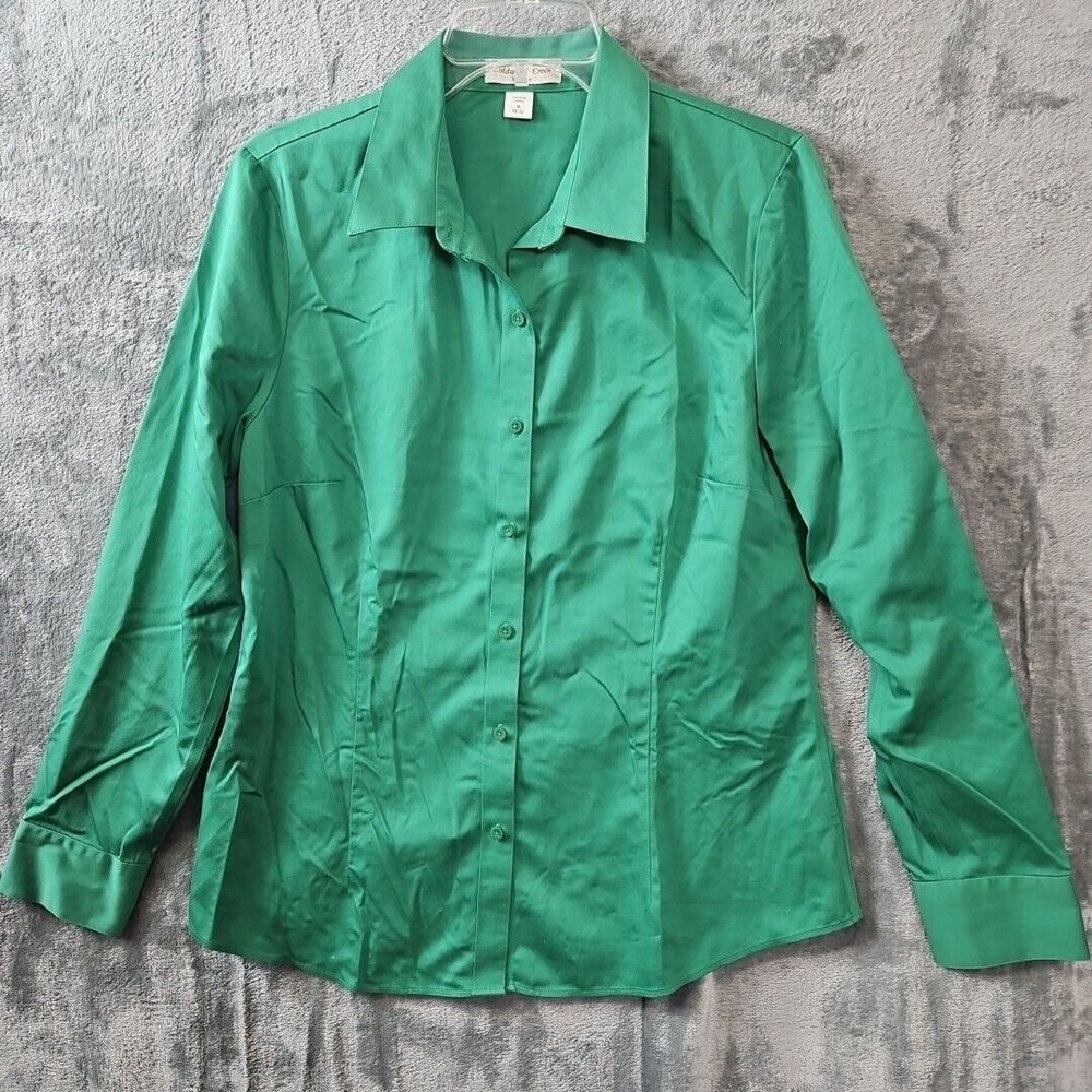Coldwater Creek Sz Med Green Blouse cotton no iron